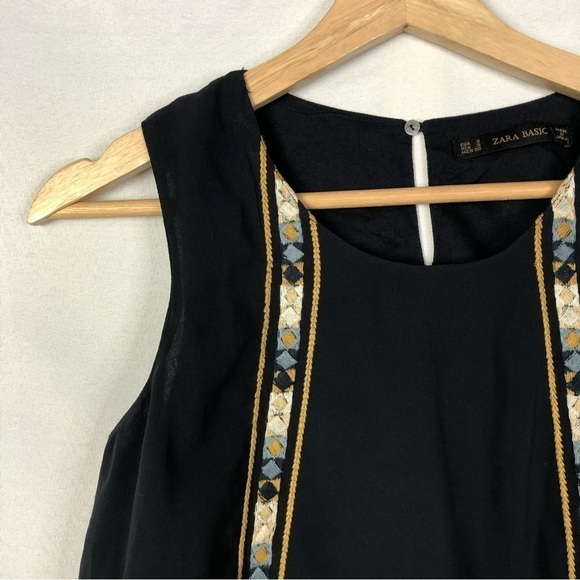 Zara Navy Blue Embroidered Sleeveless Tank Top S - Picture 3 of 3